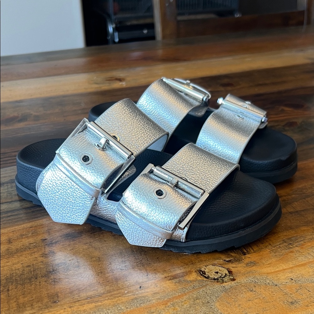 AllSaints Sian Silver Double-Buckle Sandals